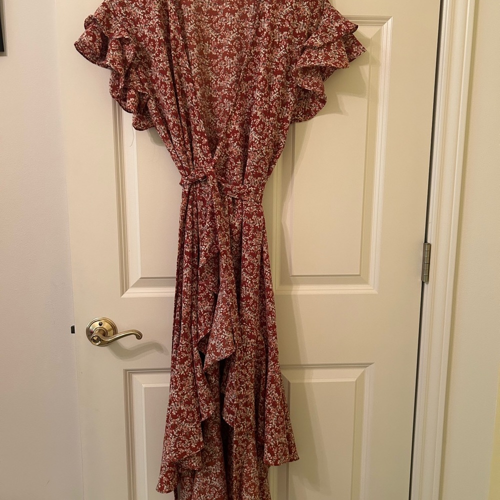 Max Studio Red Ruffled Wrap Sundress